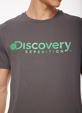 Discovery Expedition Antrasit Erkek Bisiklet Yaka Baskılı T-Shirt D3WM-TST6