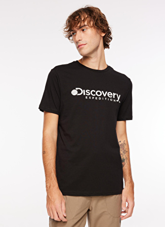 Discovery Expedition Siyah Erkek Bisiklet Yaka Baskılı T-Shirt D3WM-TST6