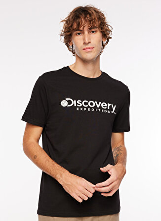 Discovery Expedition Siyah Erkek Bisiklet Yaka Baskılı T-Shirt D3WM-TST6