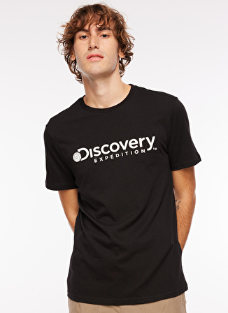 Discovery Expedition Siyah Erkek Bisiklet Yaka Baskılı T-Shirt D3WM-TST6