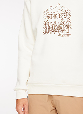 Discovery Expedition Kırık Beyaz Erkek Bisiklet Yaka Baskılı Sweatshirt D3WM-SWT29