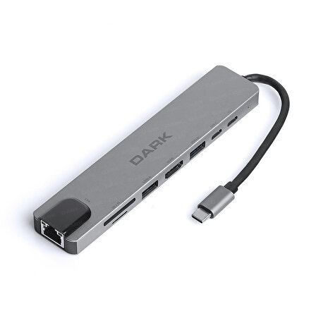 Dark DK-AC-U31X40 USB 3.1 Type C to HDMI Ethernet TF SD Kart USB 3.0 USB 2.0 PD 8 In 1 Dönüştürücü