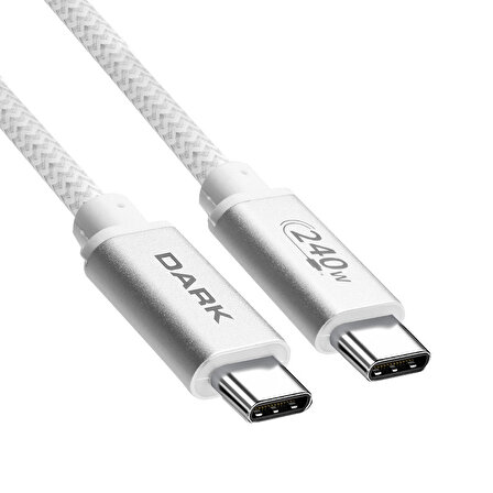 Dark DK-CB-USB240PD51 0.50 Mt USB Type C to USB Type C 240W PD Ultra Şarj ve 480Mbps Beyaz Örgülü Kablo