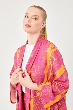 Levidor Oranj Desenli Kimono Takım