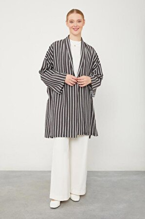 Levidor Siyah Çizgili Desen Kimono Takım
