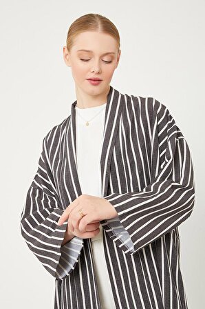 Levidor Siyah Çizgili Desen Kimono Takım