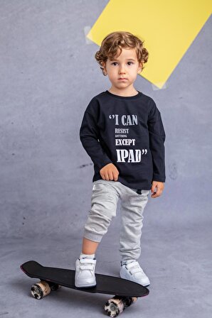 Erkek Bebek Siyah Baskılı Uzun Kollu T-Shirt (9ay-4yaş)