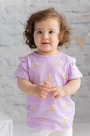 Kız Bebek Ördek Baskılı Kısa Kollu T-shirt