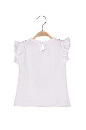 Kız Bebek Deniz Kabuğu Baskılı Kolları Fırfırlı T-shirt