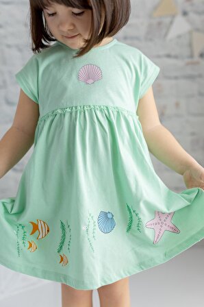 Kız Bebek Deniz Kabuğu Baskılı Örme Elbise