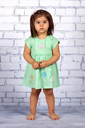 Kız Bebek Deniz Kabuğu Baskılı Örme Elbise