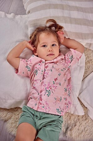 Kız Çocuk Düğmeli Kısa Kollu Pijama Takımı