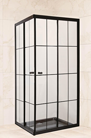 Sanica Magna Cam Duşakabin Kare Siyah Şerit Desen 4 mm 70 x 70 cm H:178