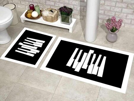 Elit Lüx Dikdörtgen 2'li Banyo Paspas Takımı Piano Siyah