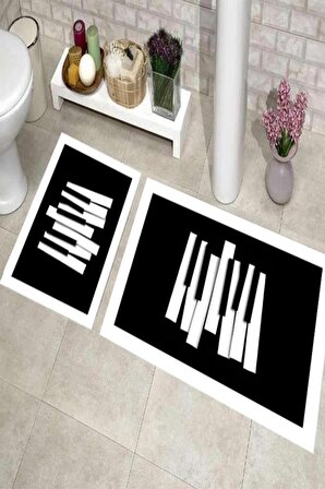 Elit Lüx Dikdörtgen 2'li Banyo Paspas Takımı Piano Siyah