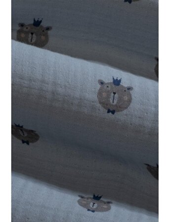 Merbasita Açık Mavi Ayıcık Baskılı Müslin Ağız Bezi 25x25 cm (4 Adet)