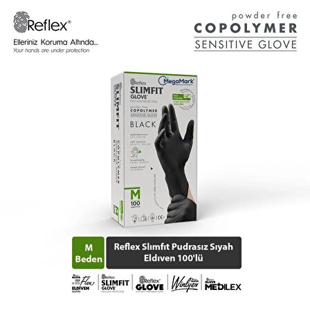 Reflex Slimfit Pudrasız Siyah Eldiven M Beden 100'lü