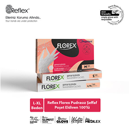Reflex Florex Pudrasız Şeffaf Poşet Eldiven L-XL Beden 100'lü