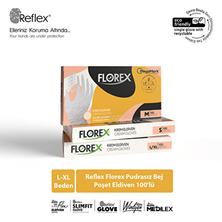 Reflex Florex Pudrasız Bej Poşet Eldiven L-XL Beden 100'lü