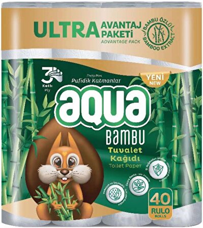 Aqua Tuvalet Kağıdı 3 Katlı 40 Lı Paket Bambu Ultra Avantaj Pk