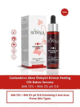 Ronna Beauty Akneli Cilt Düzenleyici Red Peeling Serum 30 ml AHA 15%+BHA 2% pH3.8