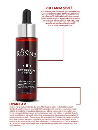 Ronna Beauty Akneli Cilt Düzenleyici Red Peeling Serum 30 ml AHA 15%+BHA 2% pH3.8