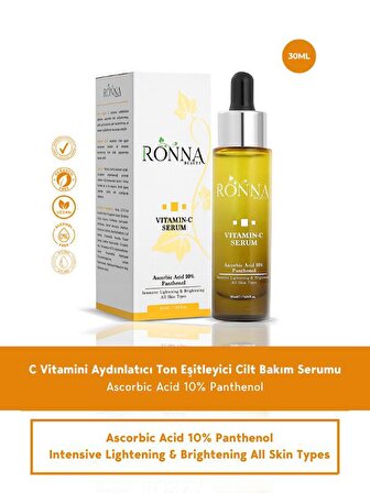 Ronna Beauty Cilt Tonu Eşitleyici Vitamin C Serum 30 ml Ascorbic Acid 10% Panthenol
