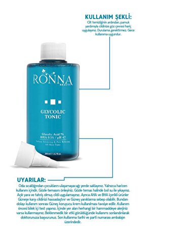 Ronna Beauty Gözenek Sıkılaştırıcı Glycolic Tonic 200 ml BHA 0,5% pH 4.7