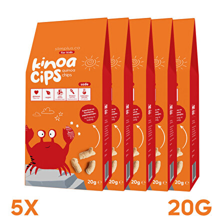 5 Paket 20G Sade Kinoa Cipsi for Kids Glutensiz Vegan Yağsız Cips Çocuklara Özel Ambalaj Neşeli Yengeç