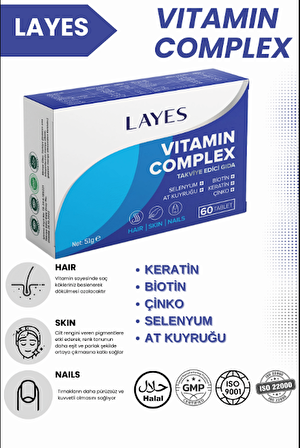 Hair Vitamin Complex 60 Tablet Biotin Keratin Çinko D3 At Kuyruğu Selenyum Folik Asit Saç Vitamini