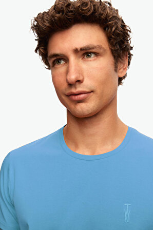 Twn Slim Fit Mavi Düz Örgü Pamuklu Logo Baskılı T-Shirt 0EC148551753M