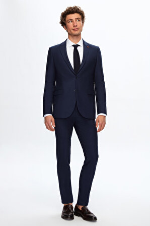 Twn Slim Fit Lacivert Armürlü Takım Elbise 0EF05KV01535M