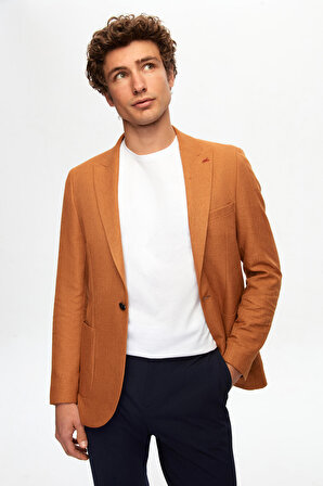 Twn Slim Fit Camel Armürlü Kumaş Ceket