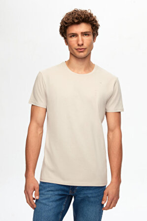 Twn Slim Fit Taş Düz Örgü Pamuklu Logo Baskılı T-Shirt 0EC148551753M