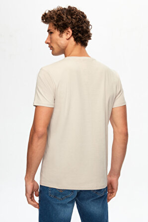 Twn Slim Fit Taş Düz Örgü Pamuklu Logo Baskılı T-Shirt 0EC148551753M