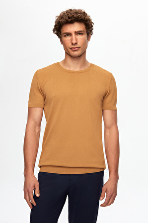 Twn Slim Fit Camel Düz Örgü T-shirt 0EF069421003M