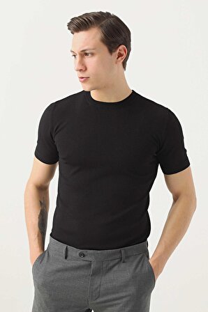 Twn Slim Fit Siyah Rayon Triko T-Shirt