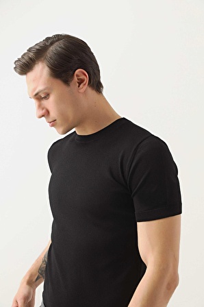 Twn Slim Fit Siyah Rayon Triko T-Shirt