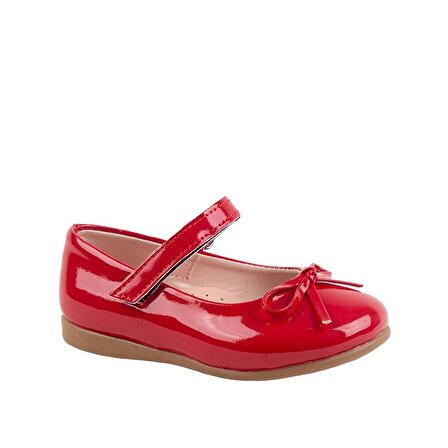 Jessica Tek Cırtlı PU Deri Kız Çocuk Babet Ayakkabı Kırmızı