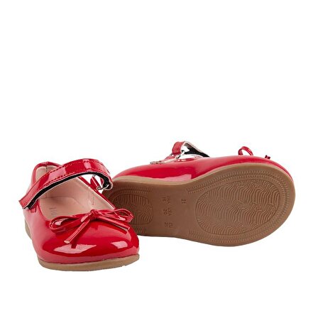 Jessica Tek Cırtlı PU Deri Kız Çocuk Babet Ayakkabı Kırmızı