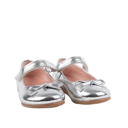 Jessica Tek Cırtlı PU Deri Kız Çocuk Babet Ayakkabı Gümüş