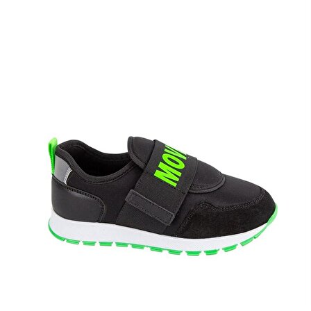 Move On Hafif Tabanlı Esnek Tek Cırtlı Erkek Çocuk  Ayakkabı Siyah-Neon Yeşil