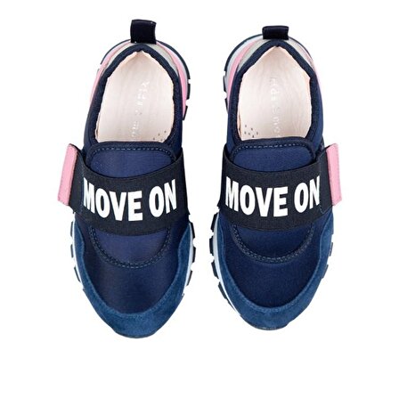 Move On Hafif Tabanlı Esnek Tek Cırtlı Kız Çocuk  Ayakkabı Lacivert-Pembe