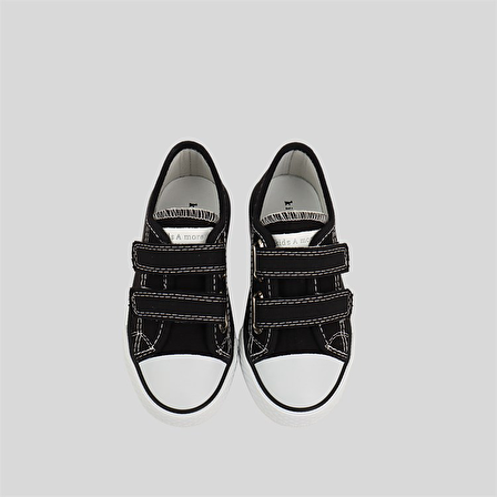 Cosmo Keten Çift Cırtlı Unisex Çocuk Spor Ayakkabı Siyah