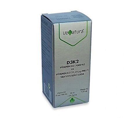 Venatura Vitamin D3(1000 IU) ve Vitamin K2 (11,25 ug MK-7)