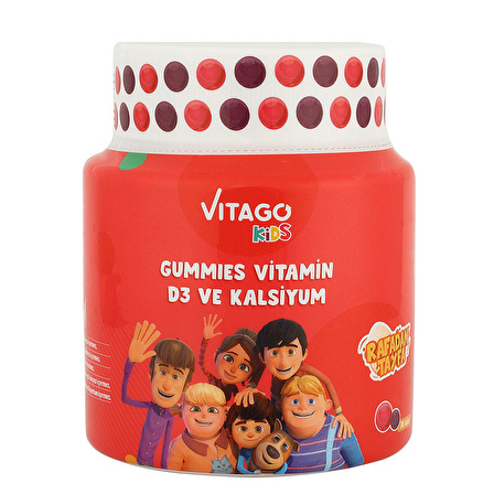 Vitago Kids Gummies Vitamin D3, Kalsiyum İçeren Çiğnenebilir Form Takviye Edici Gıda