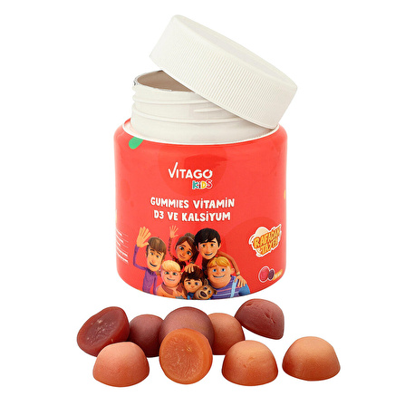 Vitago Kids Gummies Vitamin D3, Kalsiyum İçeren Çiğnenebilir Form Takviye Edici Gıda