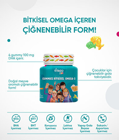 Vitago Kids Gummies Bitkisel Omega-3 İçeren Çiğnenebilir Form Takviye Edici Gıda