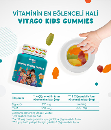 Vitago Kids Gummies Bitkisel Omega-3 İçeren Çiğnenebilir Form Takviye Edici Gıda