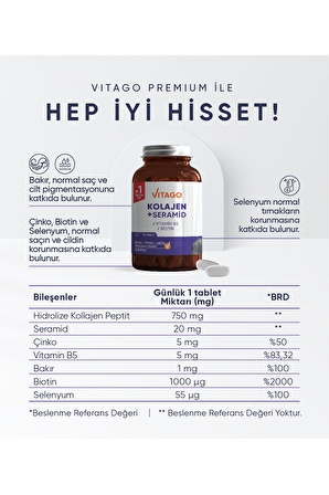 Premium Hidrolize Kolajen, Seramid, Biotin Içeren 30 Tablet